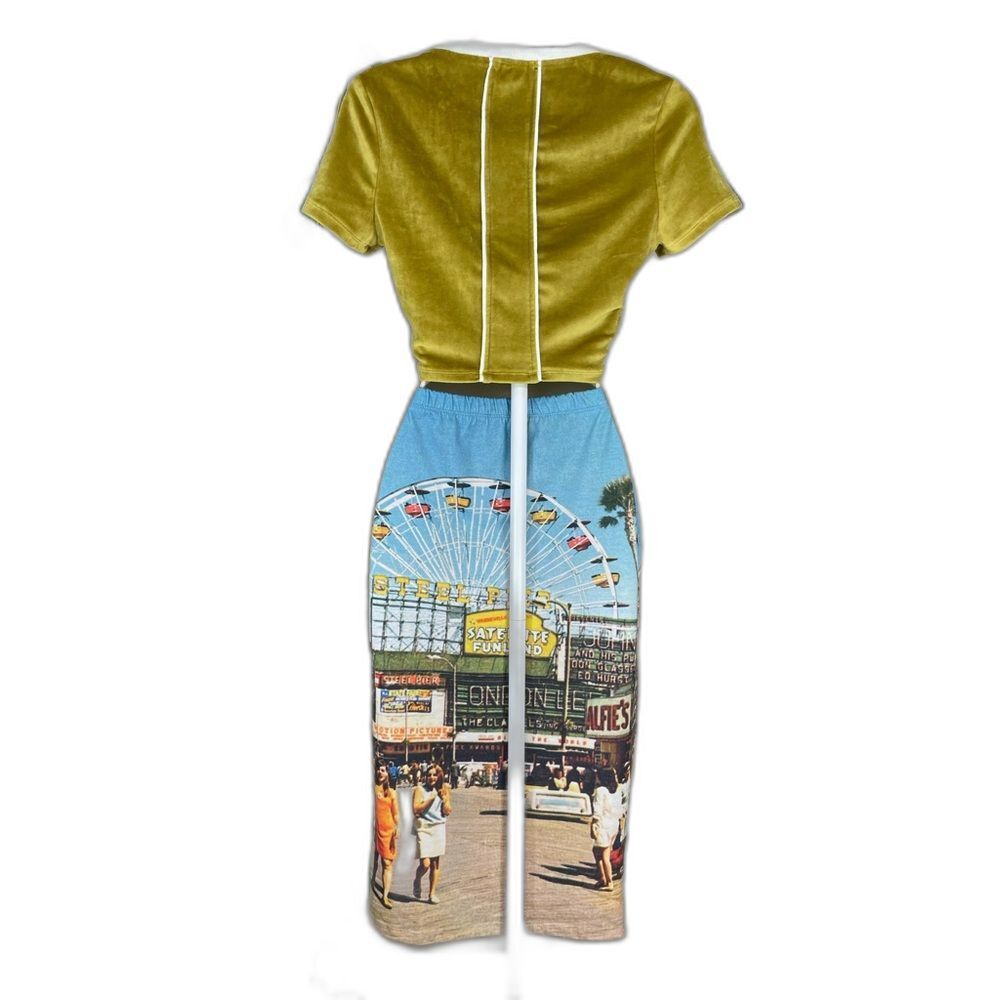 Urban Outfitters Top shop Set Womens S/4 Yellow Blue Excellent Velvet Graphic LN - Picture 2 of 12